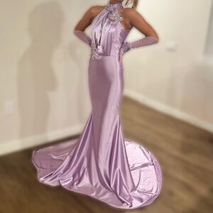 Lavish Lilac Prom Dress with Floral Embellishments